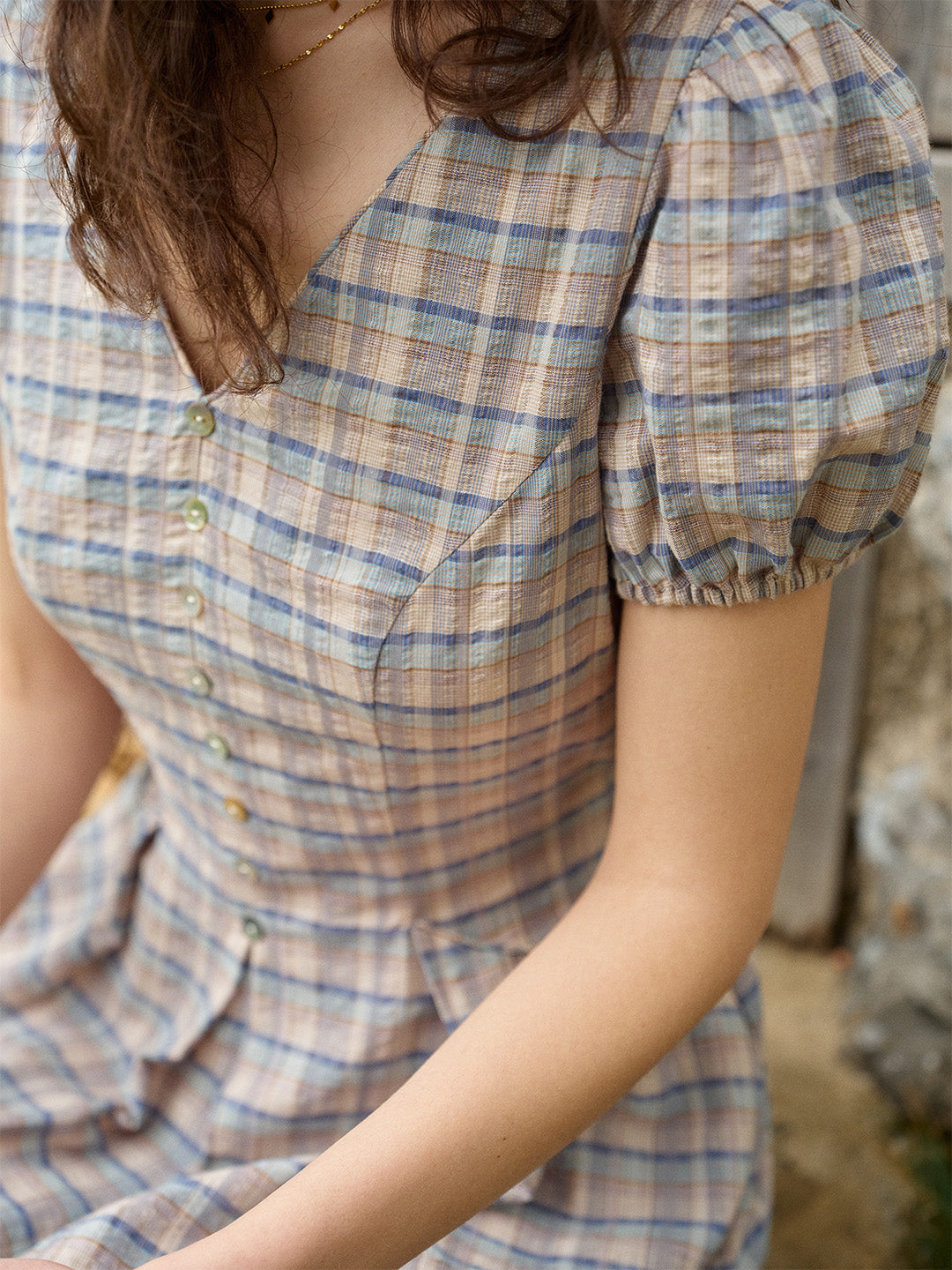 Nyra V-Neck Plaid 100% Cotton Dress