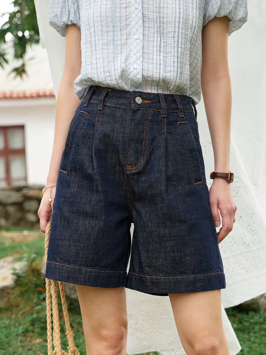 Aadhya High-Waist 100%Cotton Denim Shorts