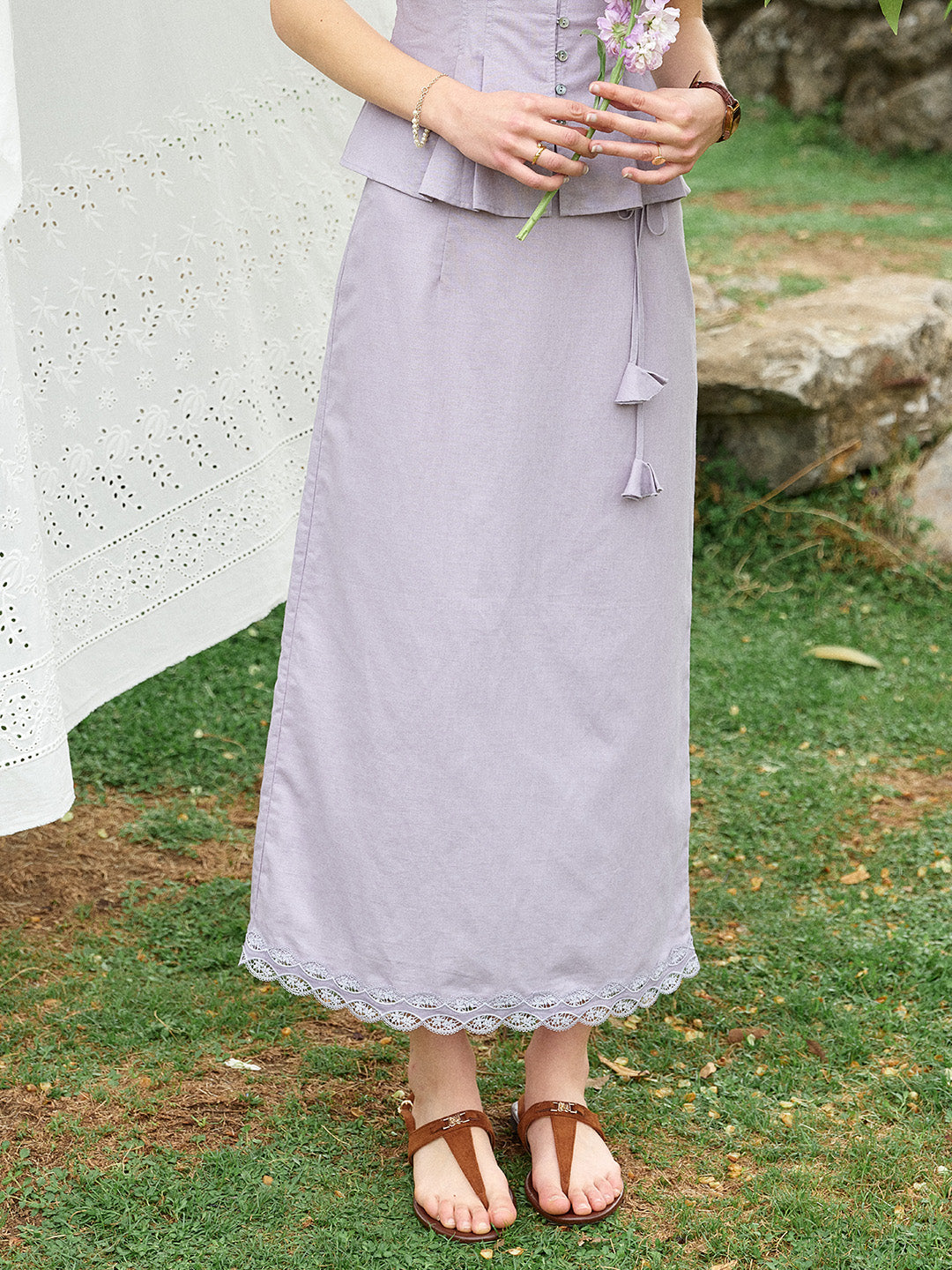 Leanna Tassel Linen Cotton Skirt
