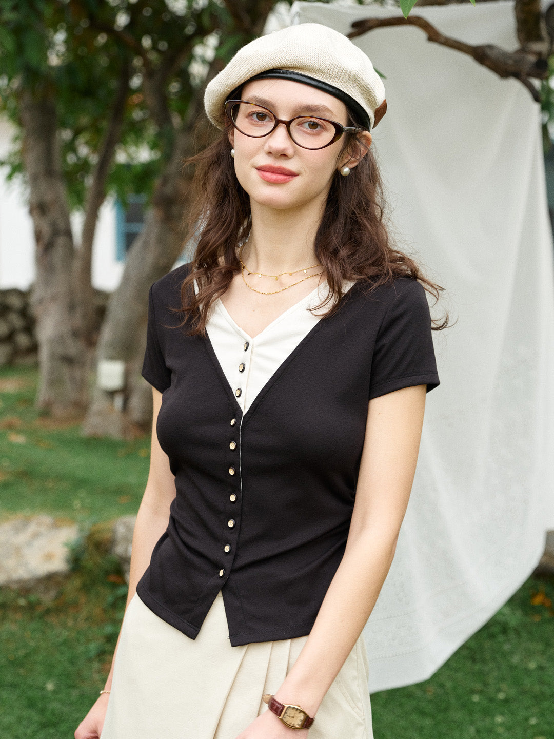 Shay Layered-Look V-Neck Top