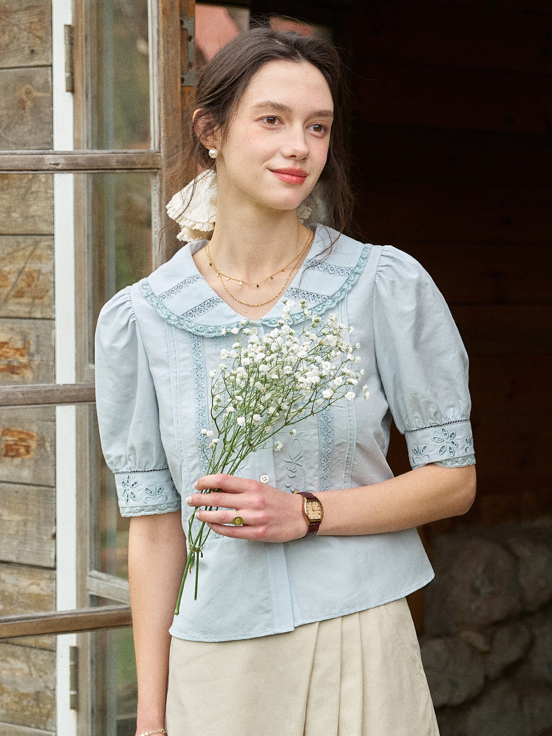 Laylah Peter Pan Collar Embroidered Blouse
