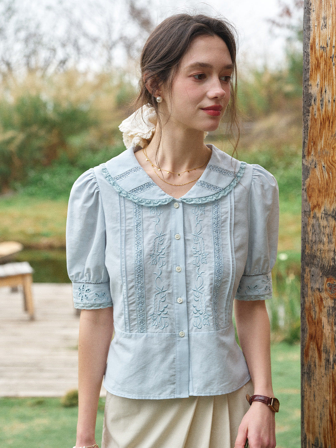 Laylah Peter Pan Collar Embroidered Blouse