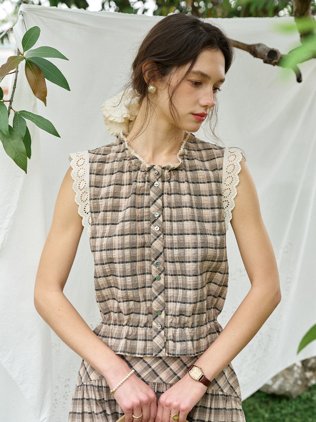 Ainhoa Plaid Sleeveless Blouse