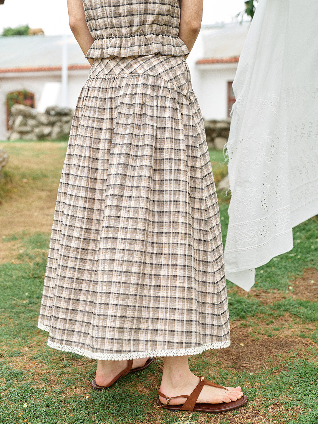 Alaiya Lace Trim Plaid 100% Cotton Skirt