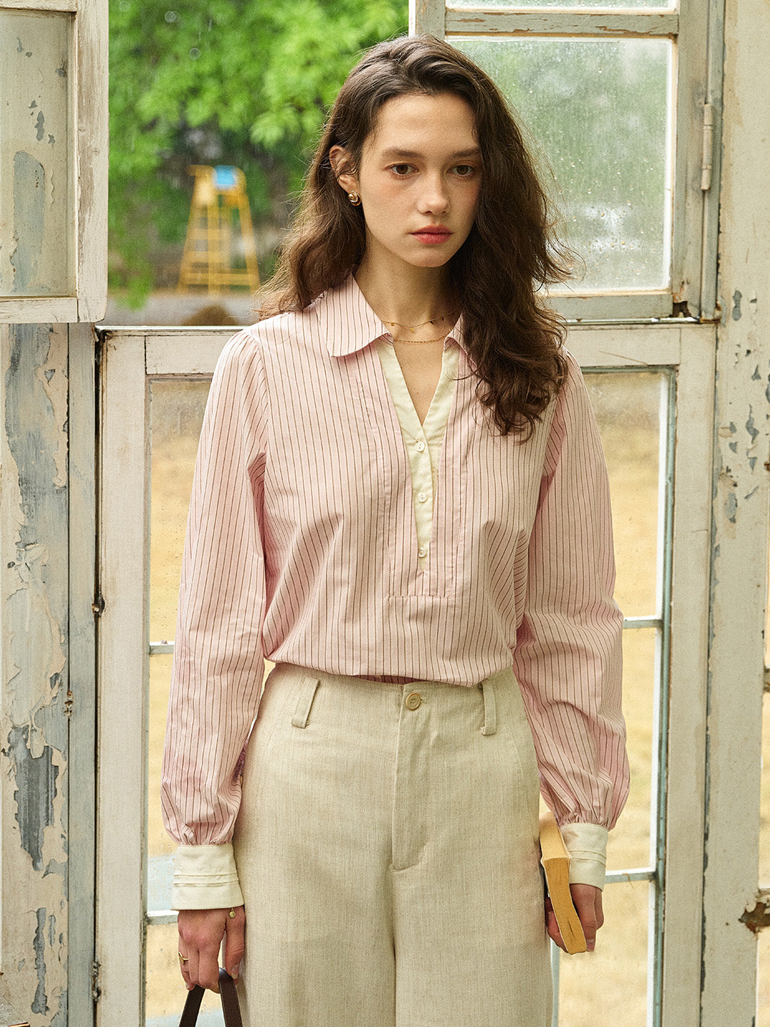 Eleanora Lapel Stripes Blouse