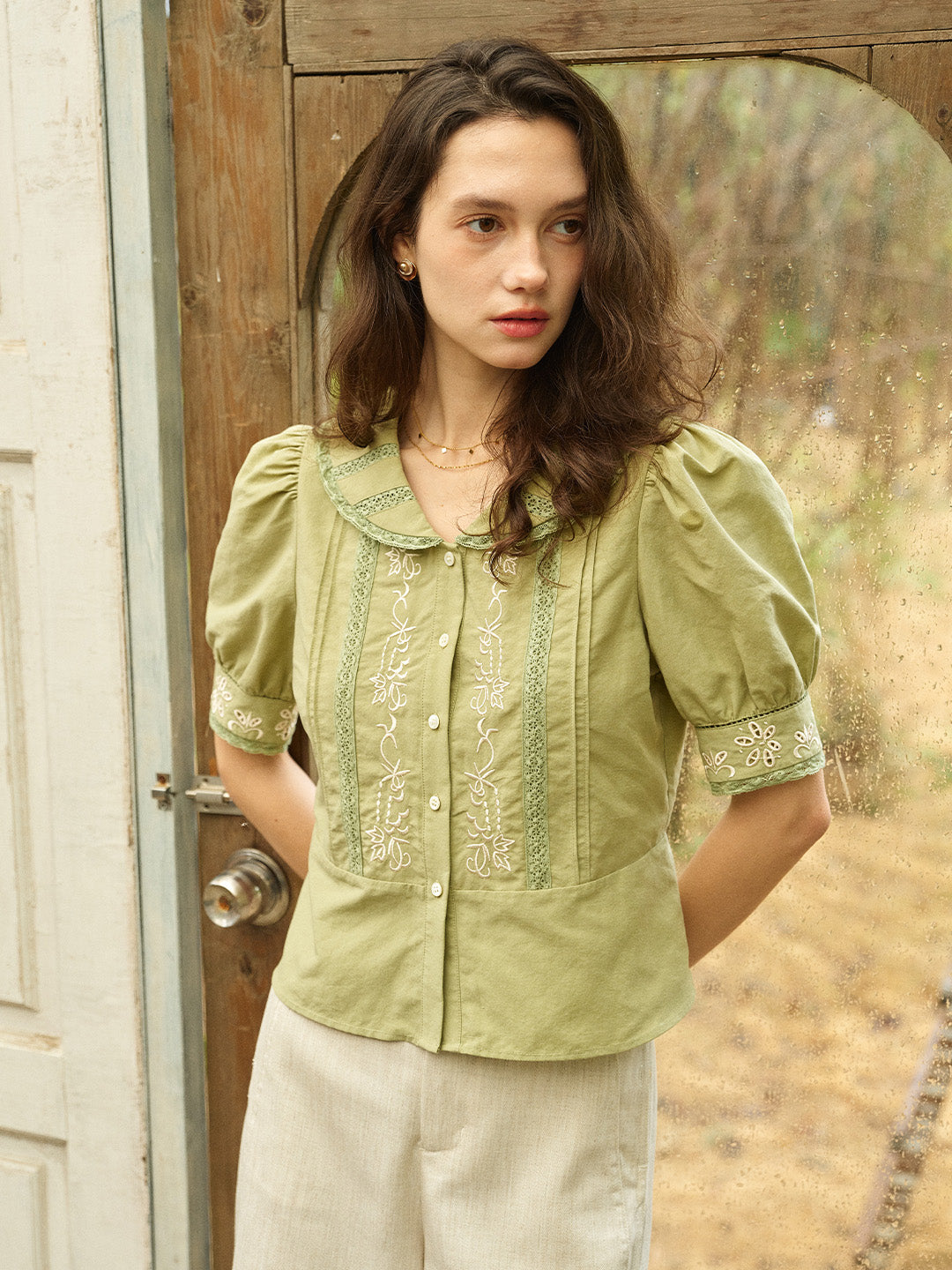 Laylah Peter Pan Collar Embroidered Blouse