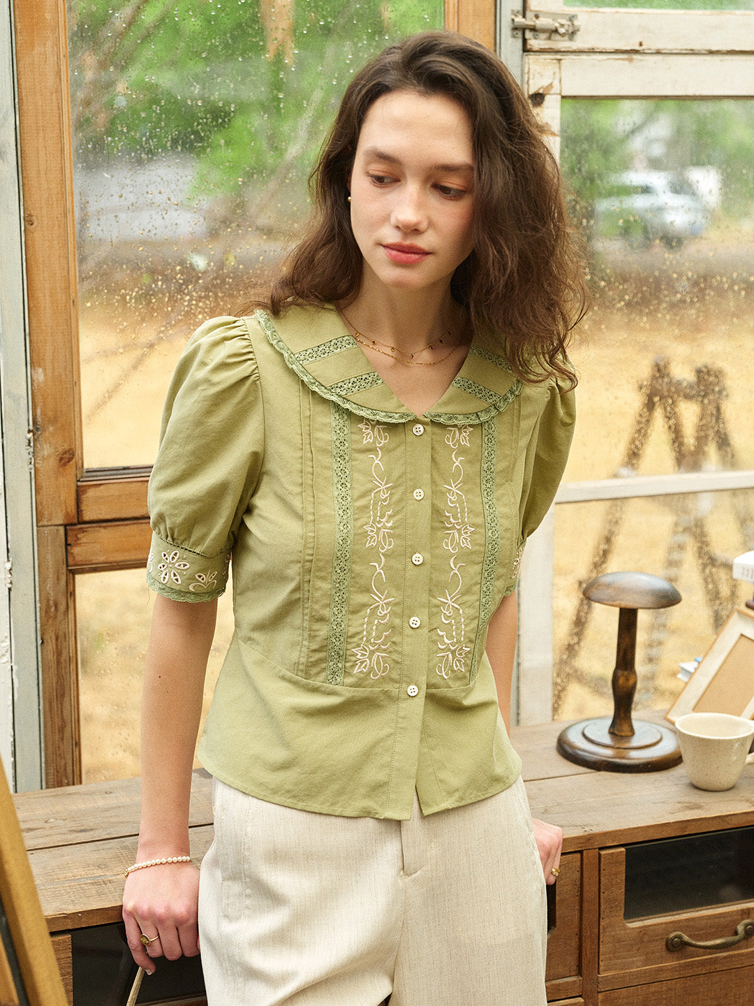 Laylah Peter Pan Collar Embroidered Blouse