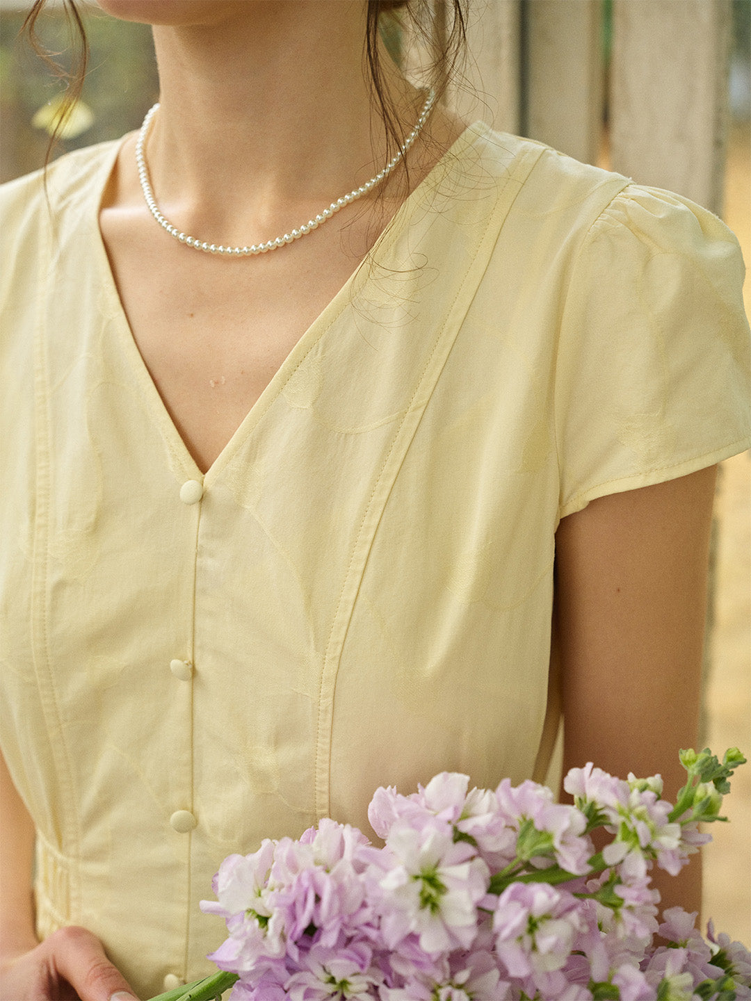 Quincy V-Neck Button-Up Cotton Midi Dress