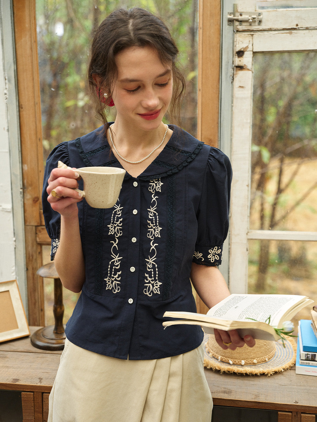 Laylah Peter Pan Collar Embroidered Blouse