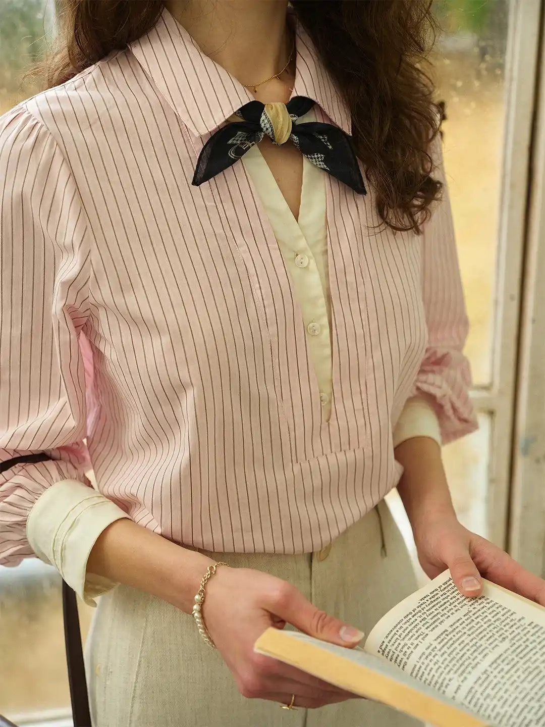 Eleanora Lapel Stripes Blouse