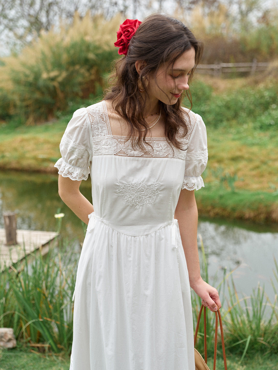 Luella Square Neck Embroidered Dress