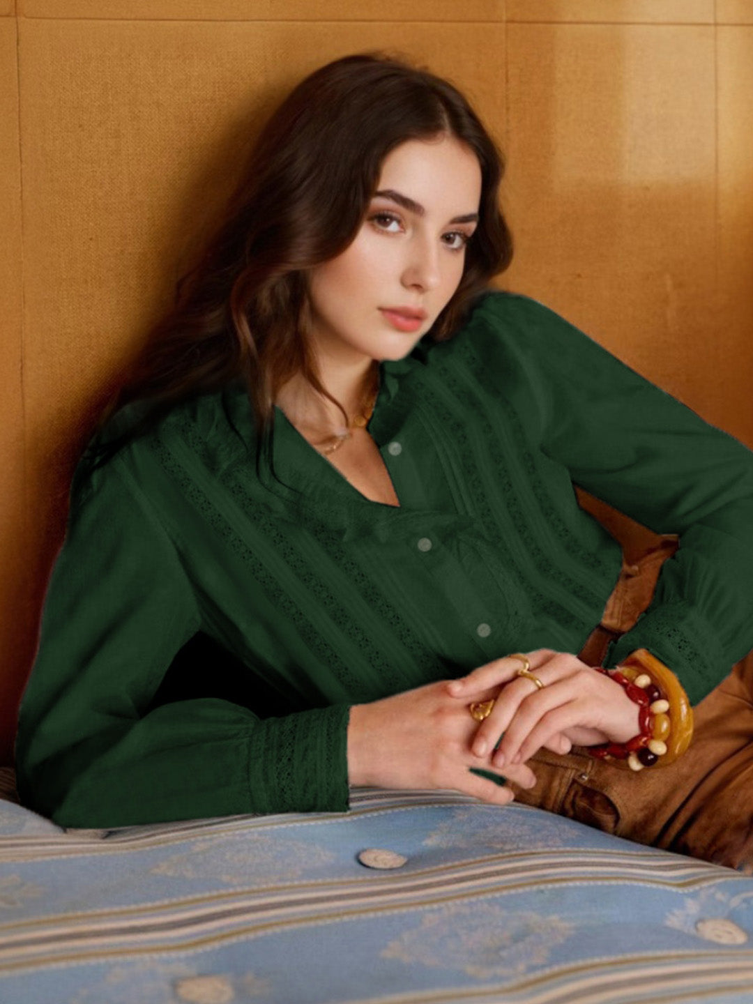 Holly V-Neck Green Blouse