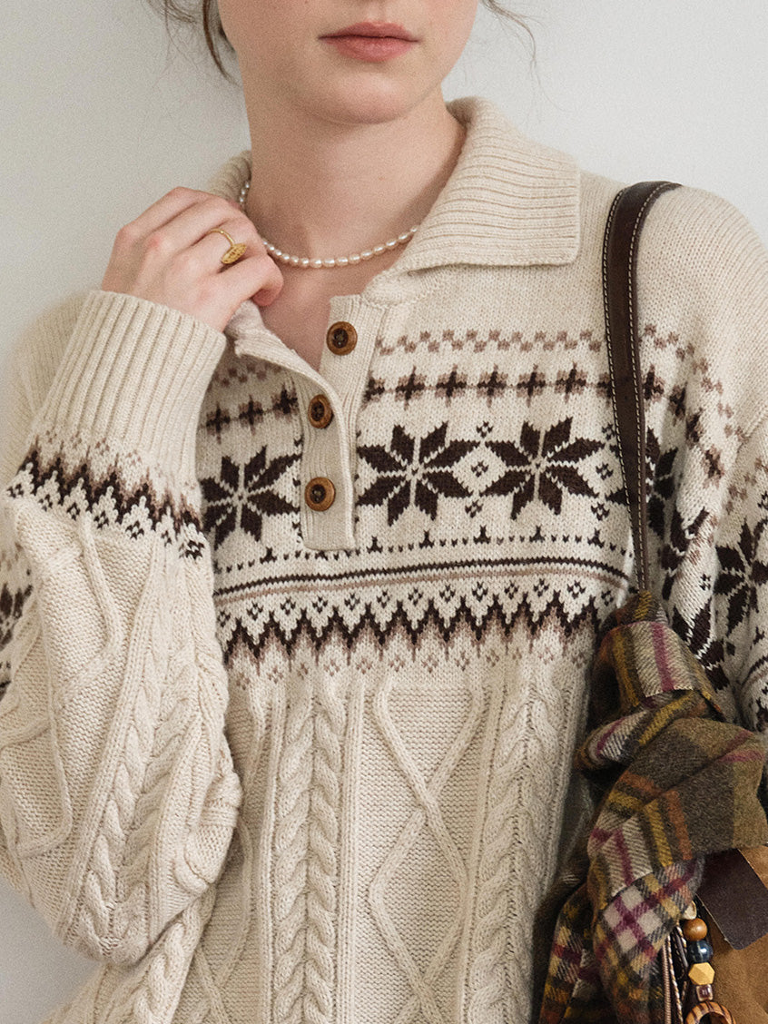 Qiana Fair Isle Cable-Knit Sweater