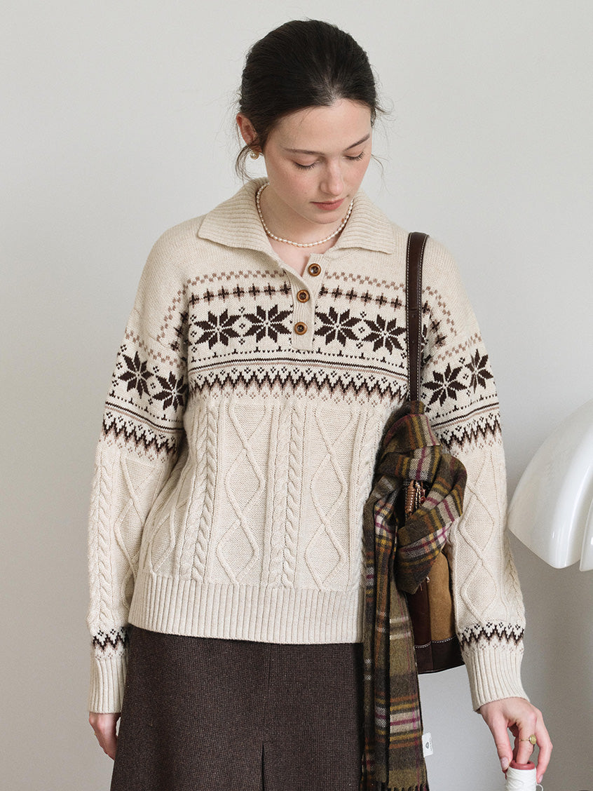 Qiana Fair Isle Cable-Knit Sweater