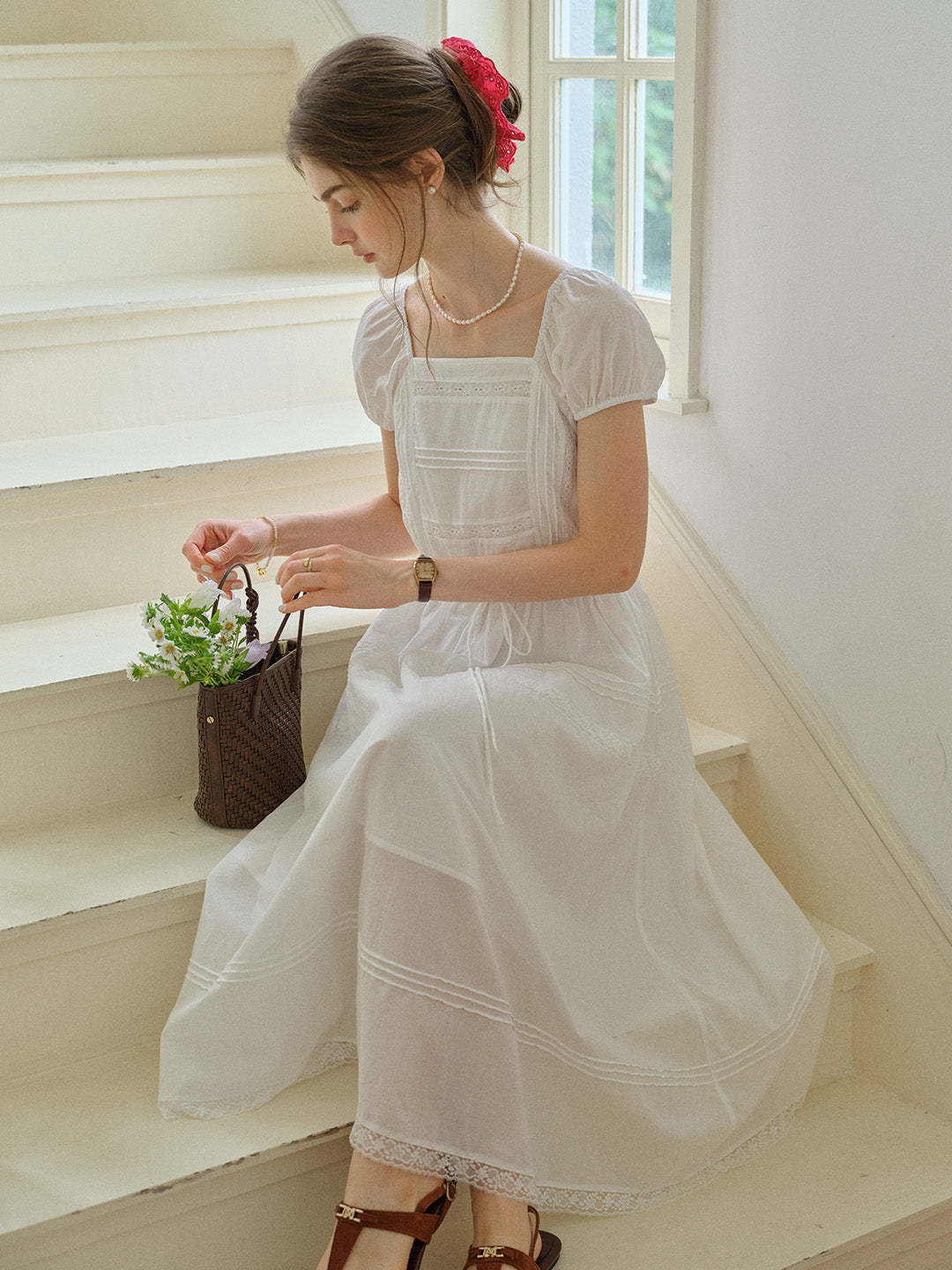 french cotton dress French Vintage Cottagecore Cotton Dress