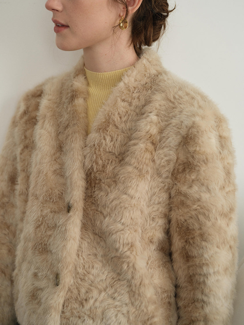 Gerda Cropped Plush Faux-Fur Short Jacket