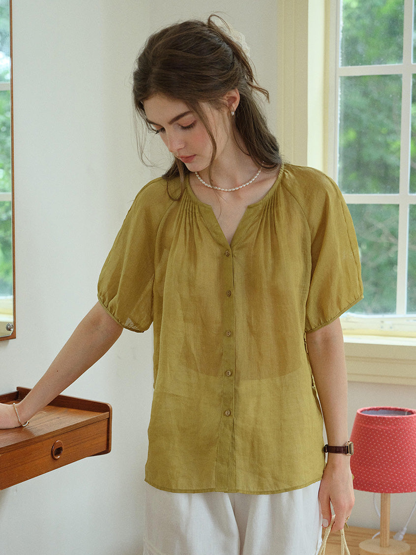 Serena Round Neck 100%Ramie Blouse