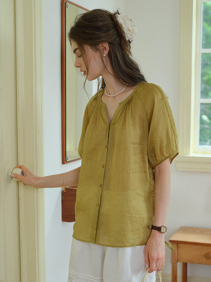 Serena Round Neck 100%Ramie Blouse