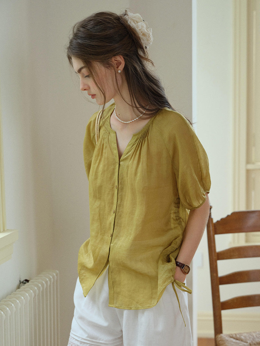 Serena Round Neck 100%Ramie Blouse