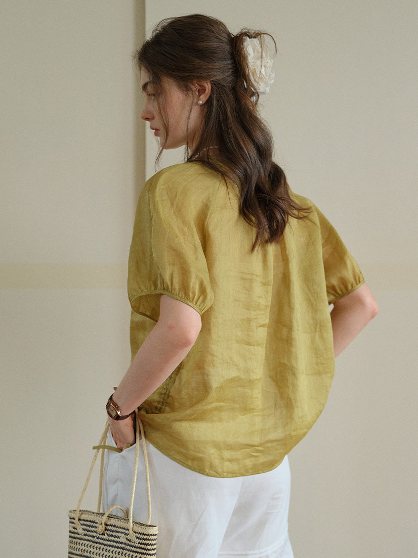 Serena Round Neck 100%Ramie Blouse