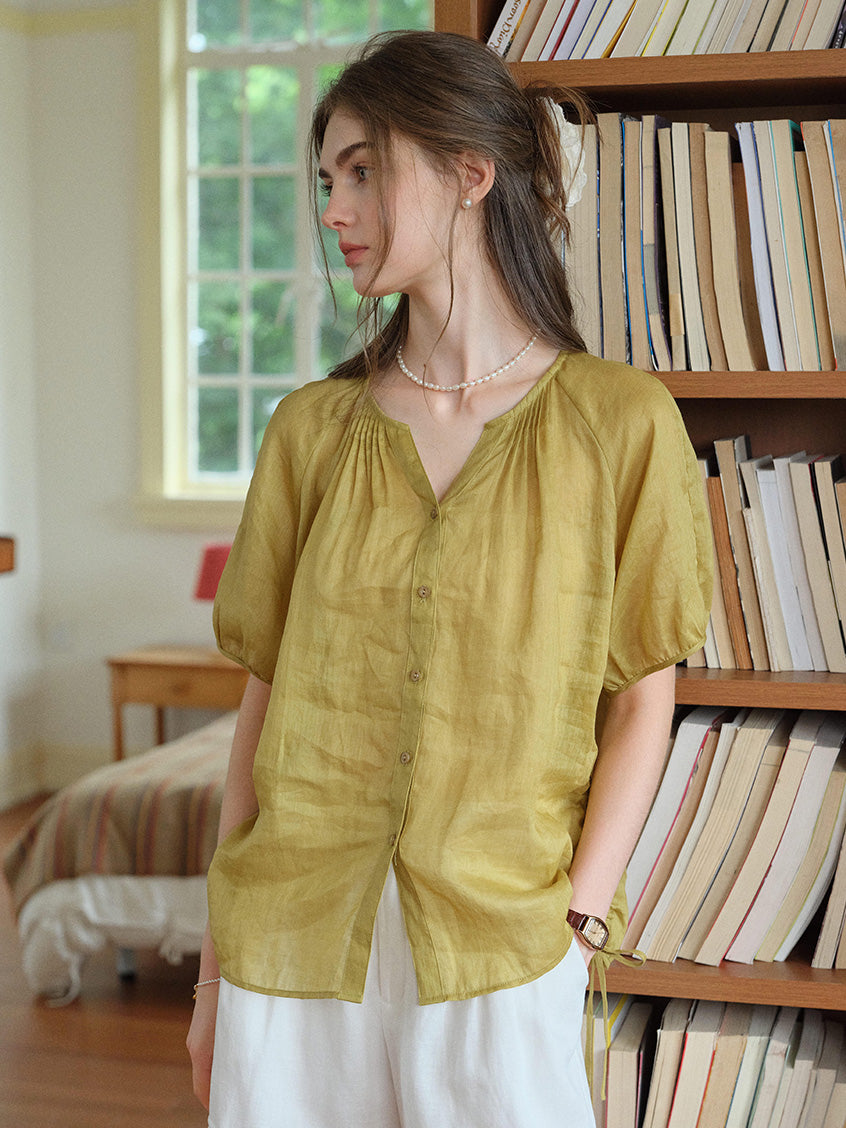 Serena Round Neck 100%Ramie Blouse
