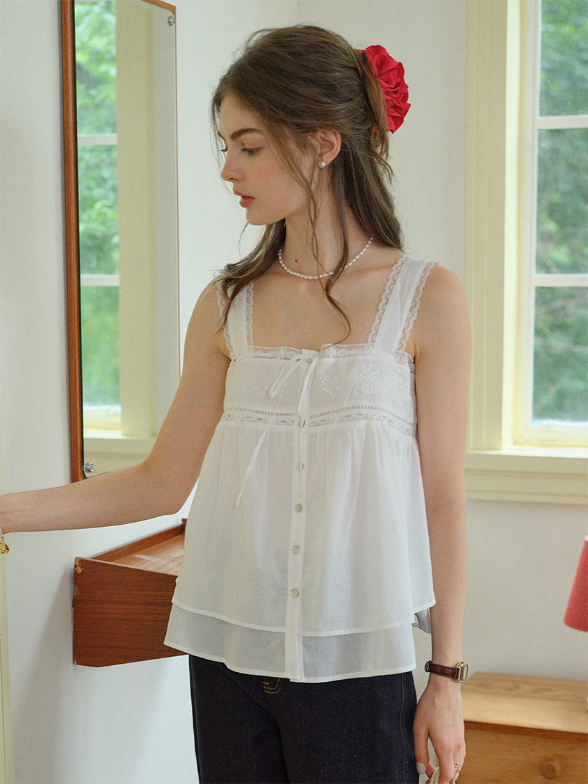 Ophelia 100%Cotton Lace Embroidery Top