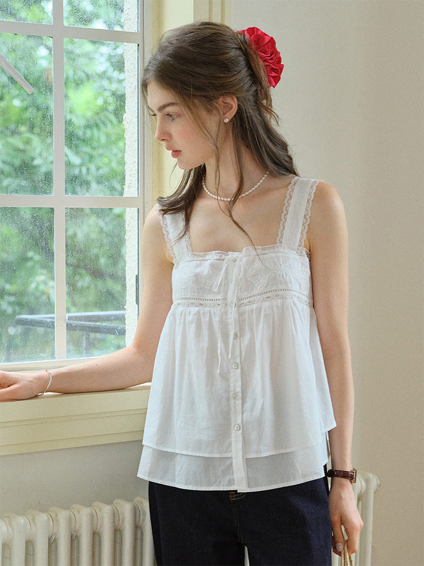Ophelia 100%Cotton Lace Embroidery Top