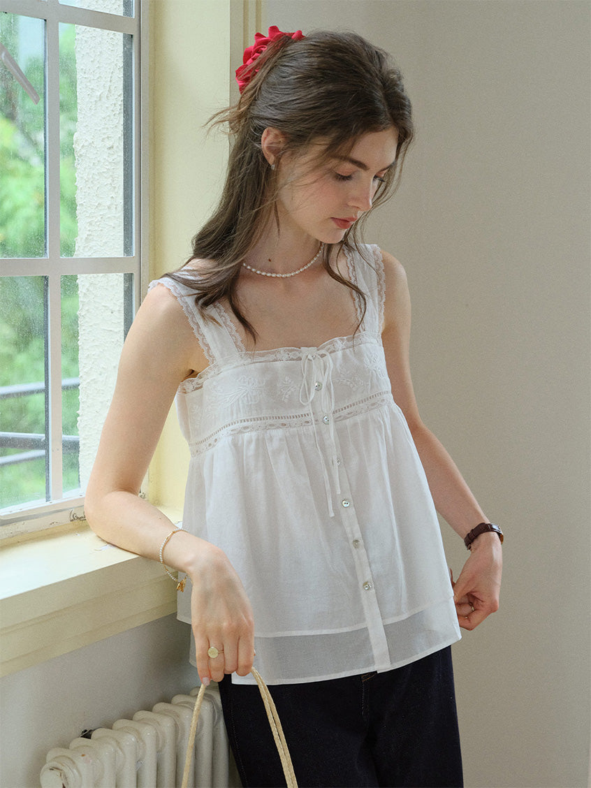Ophelia 100%Cotton Lace Embroidery Top