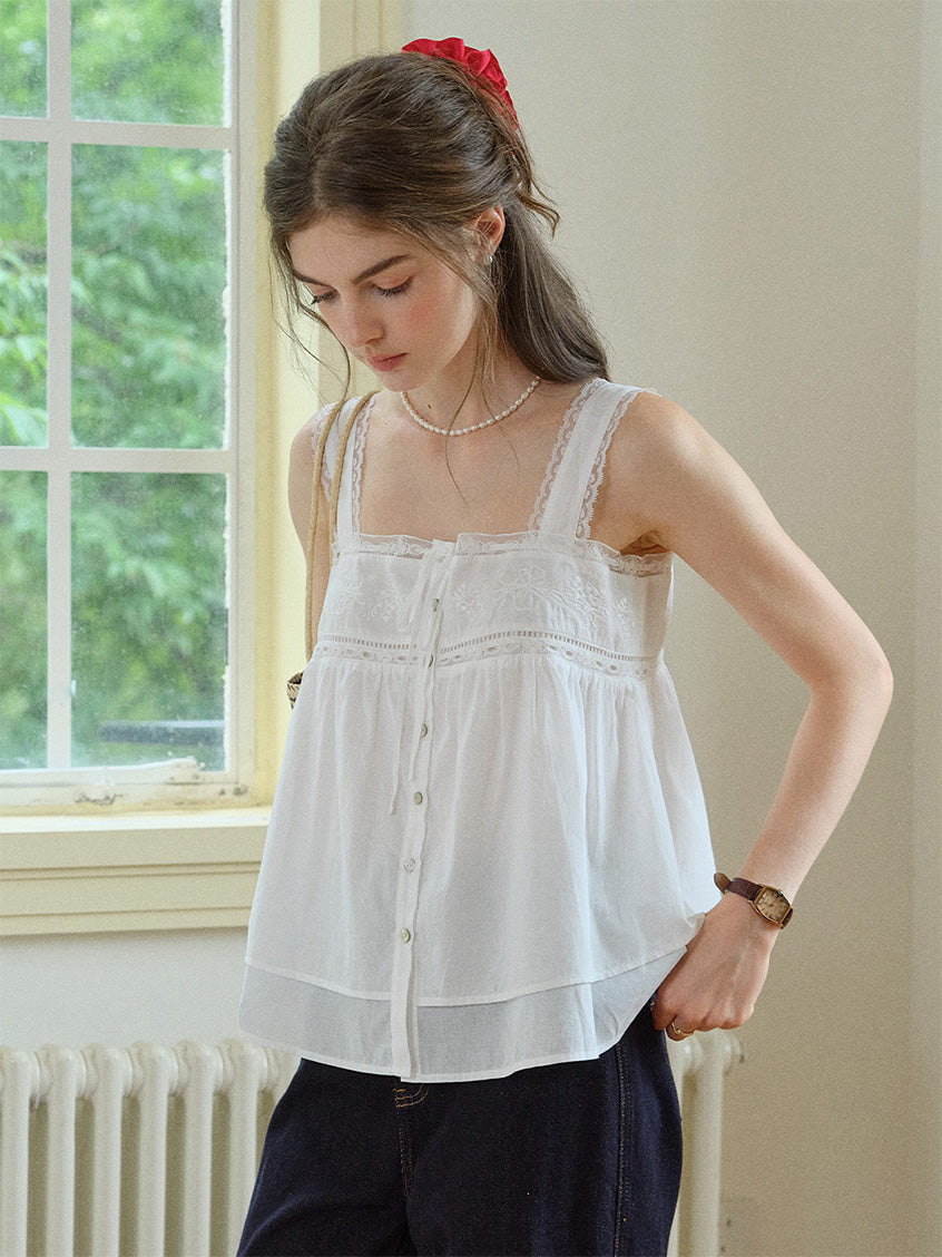 Ophelia 100%Cotton Lace Embroidery Top