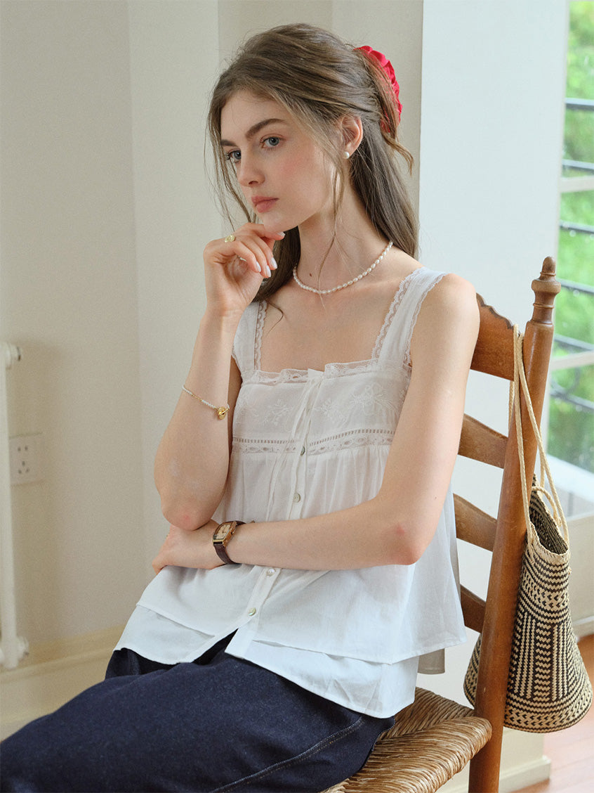 Ophelia 100%Cotton Lace Embroidery Top