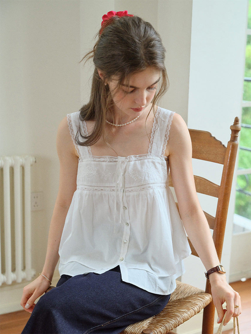 Ophelia 100%Cotton Lace Embroidery Top