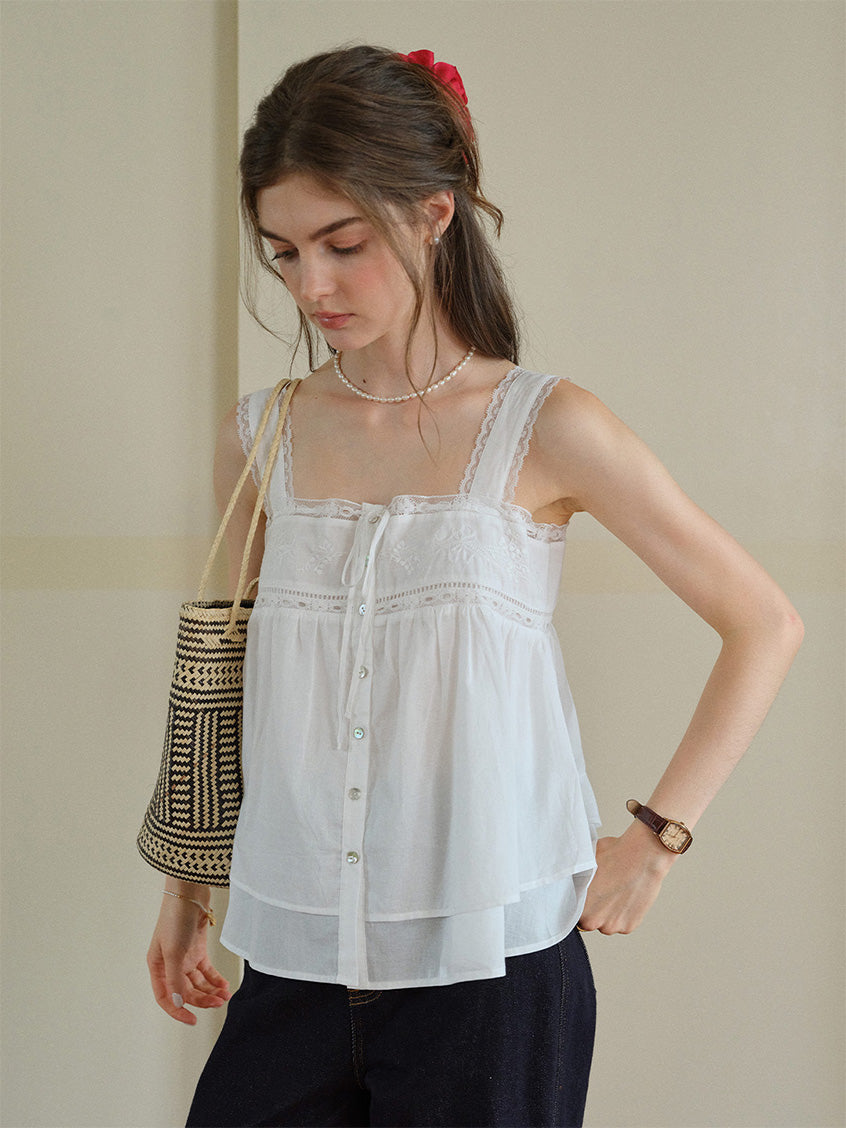 Ophelia 100%Cotton Lace Embroidery Top