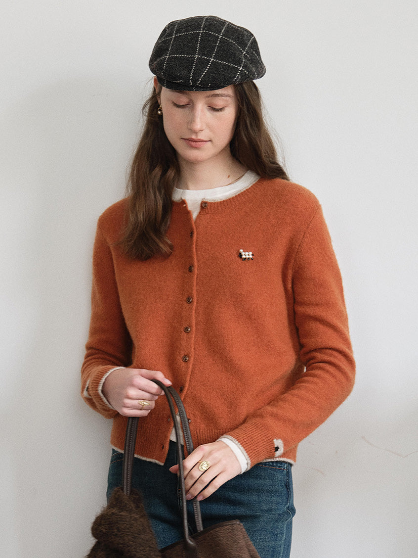 Aumick Lambswool Fuzzy Round Neck Cardigan