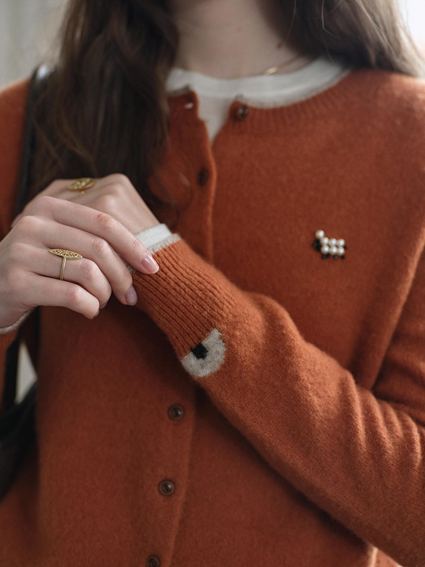 Aumick Lambswool Fuzzy Round Neck Cardigan