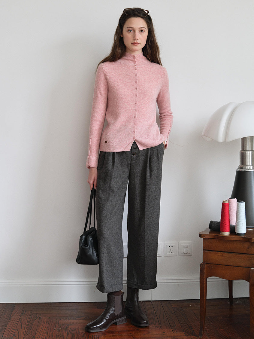 Anwen Wide-Leg Button-Front Wool-Blend Trousers