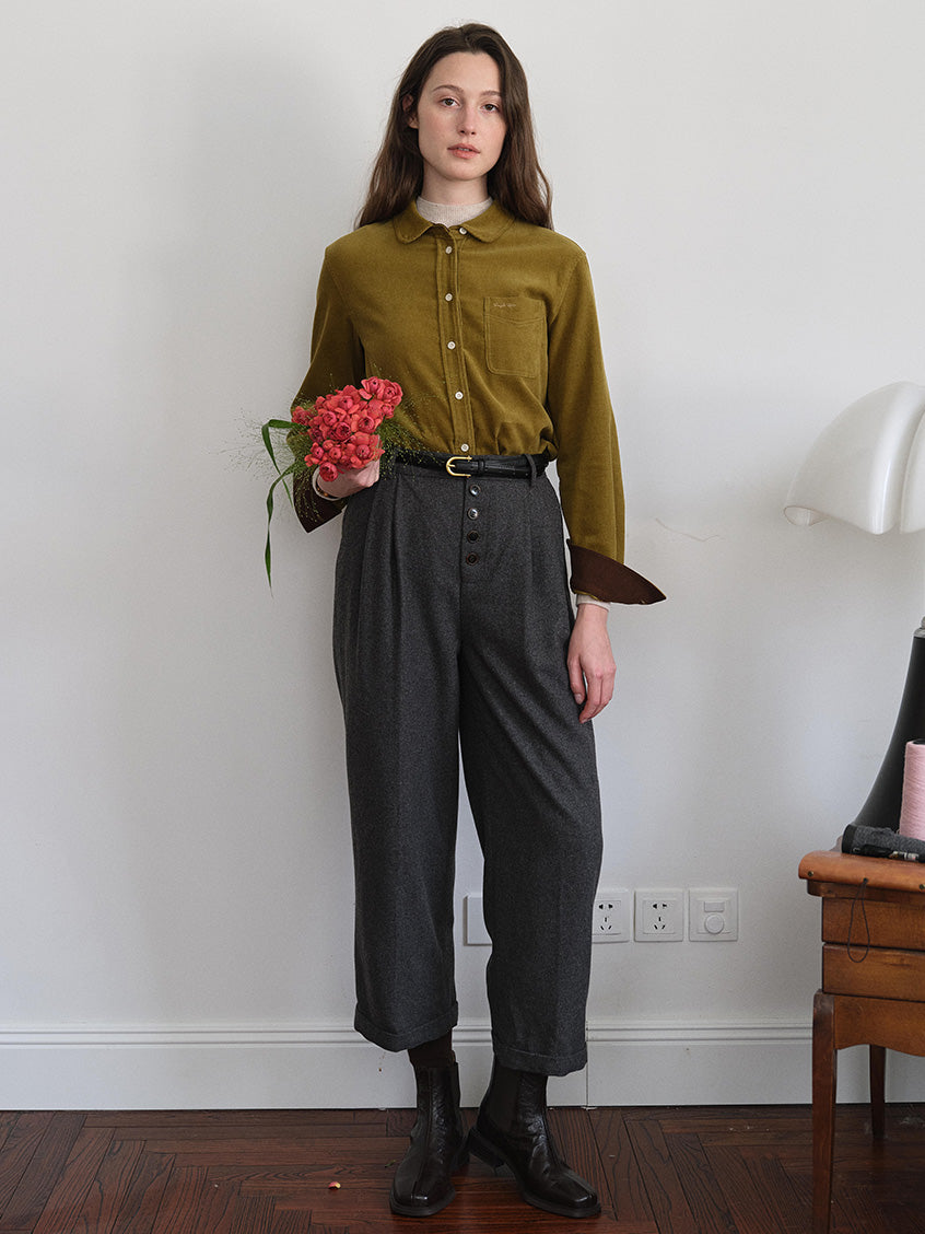 Anwen Wide-Leg Button-Front Wool-Blend Trousers