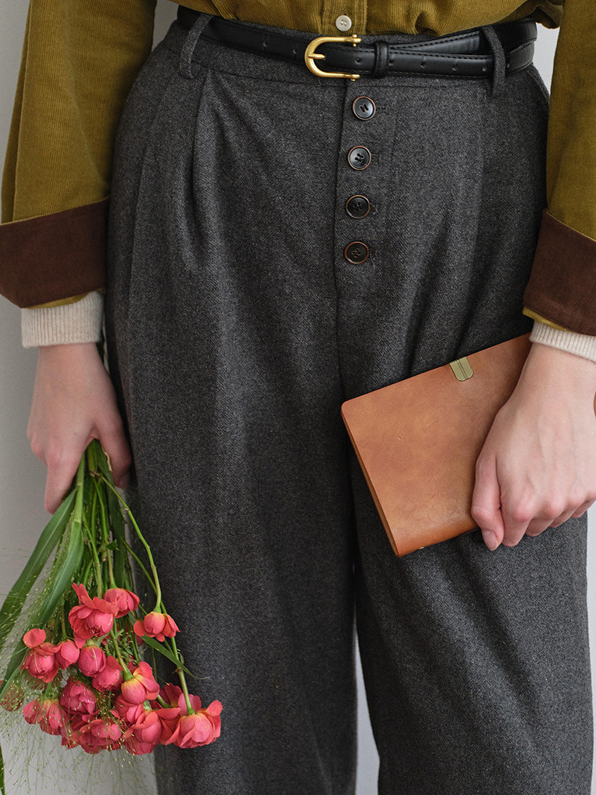 Anwen Wide-Leg Button-Front Wool-Blend Trousers