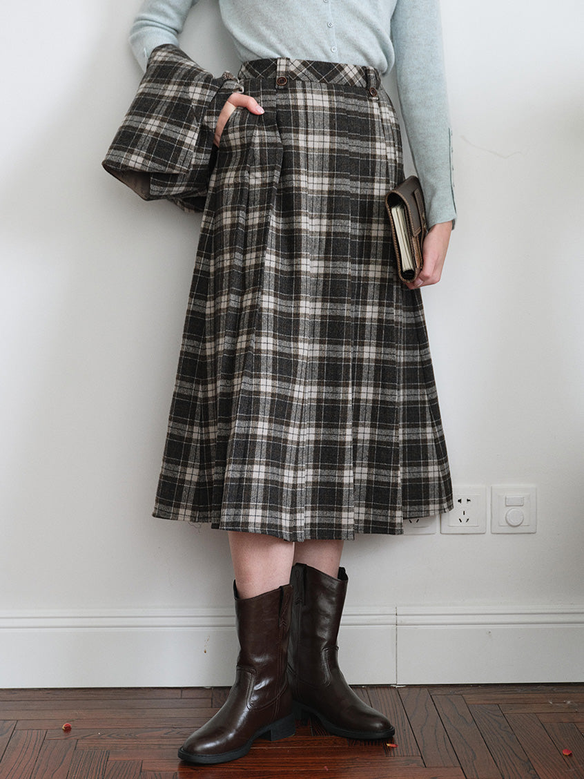 Zephyrine High-Waist Plaid Midi Skirt