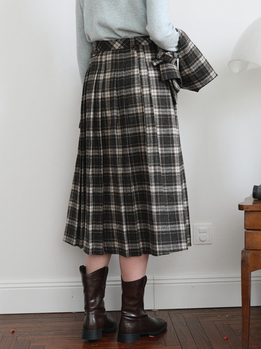 Zephyrine High-Waist Plaid Midi Skirt