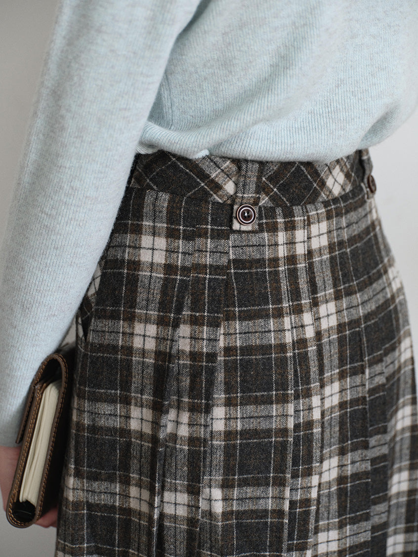 Zephyrine High-Waist Plaid Midi Skirt