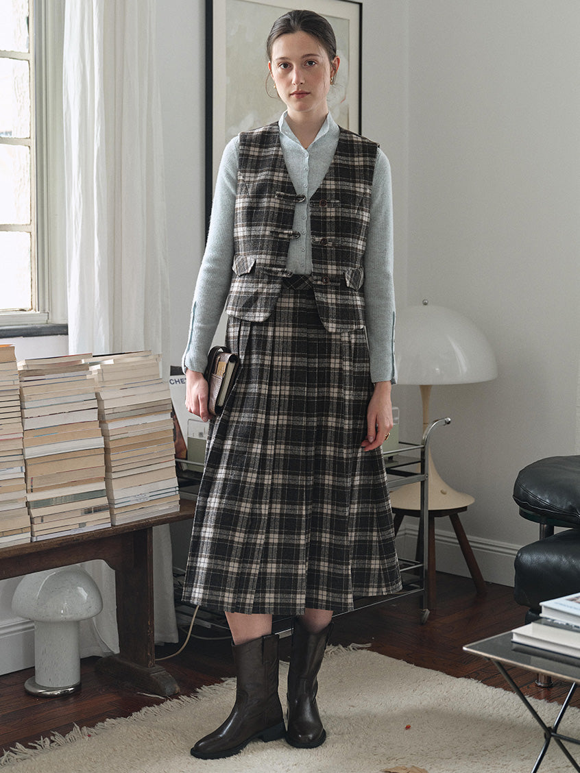 Zephyrine High-Waist Plaid Midi Skirt