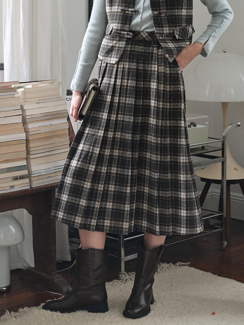 Zephyrine High-Waist Plaid Midi Skirt