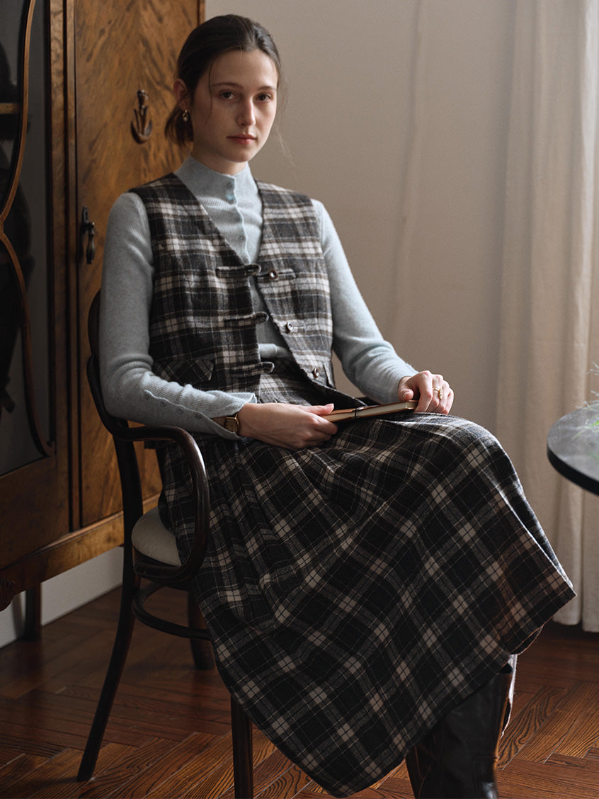 Zephyrine High-Waist Plaid Midi Skirt