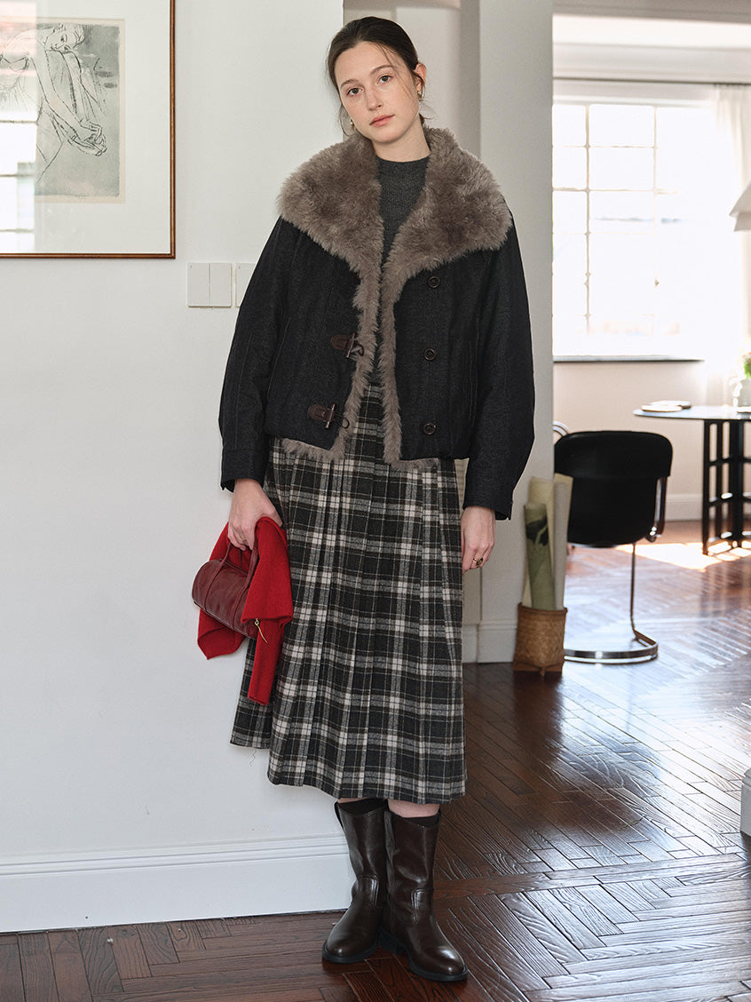 Zephyrine High-Waist Plaid Midi Skirt