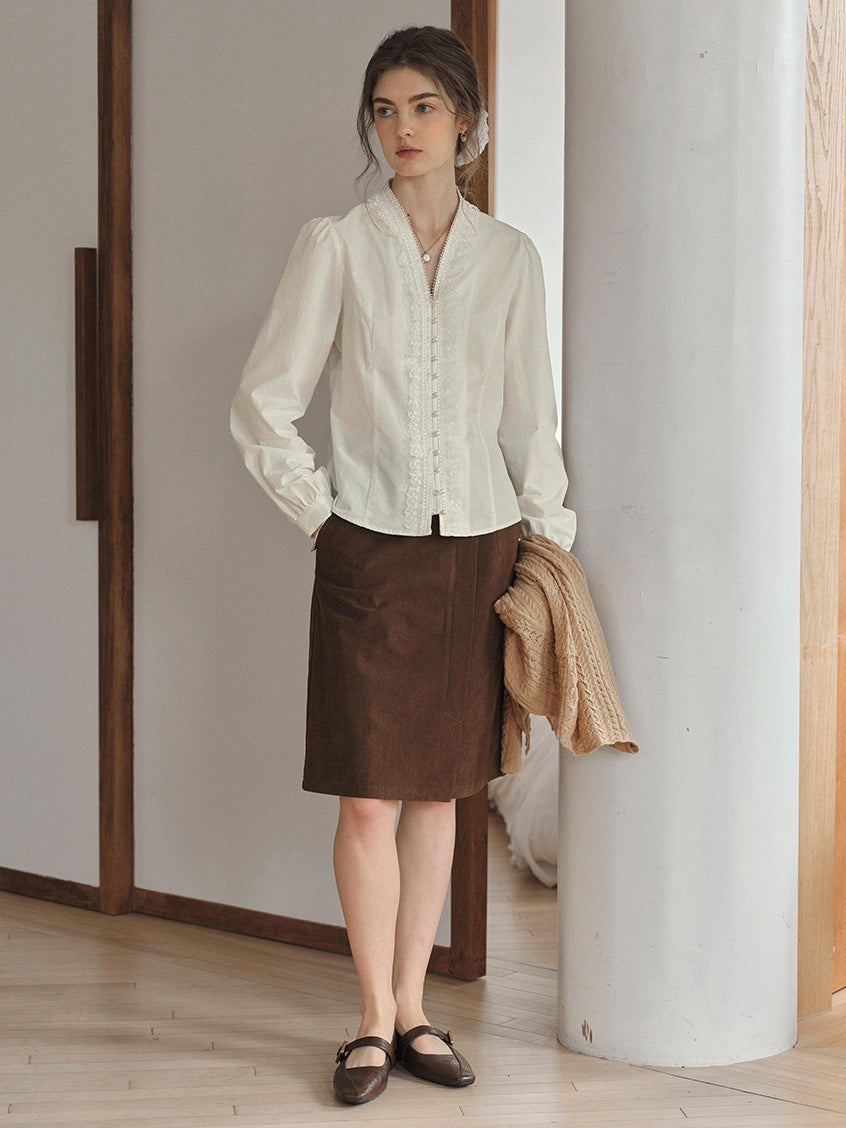 Melanie Cloud Cotton-Linen Ruffle Blouse