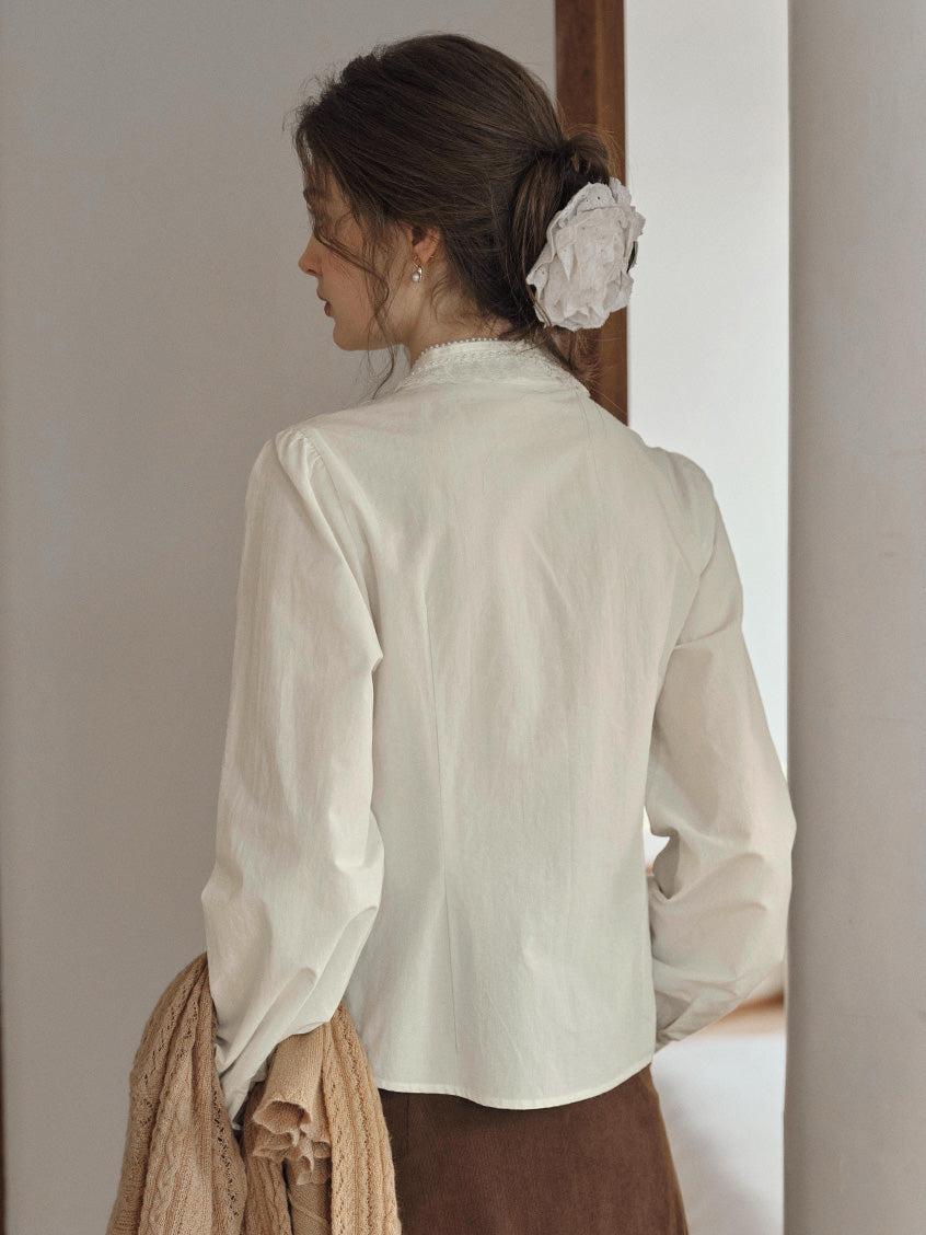 Melanie Cloud Cotton-Linen Ruffle Blouse