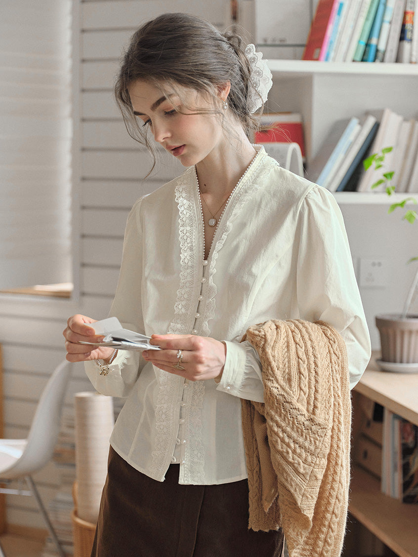 Melanie Cloud Cotton-Linen Ruffle Blouse