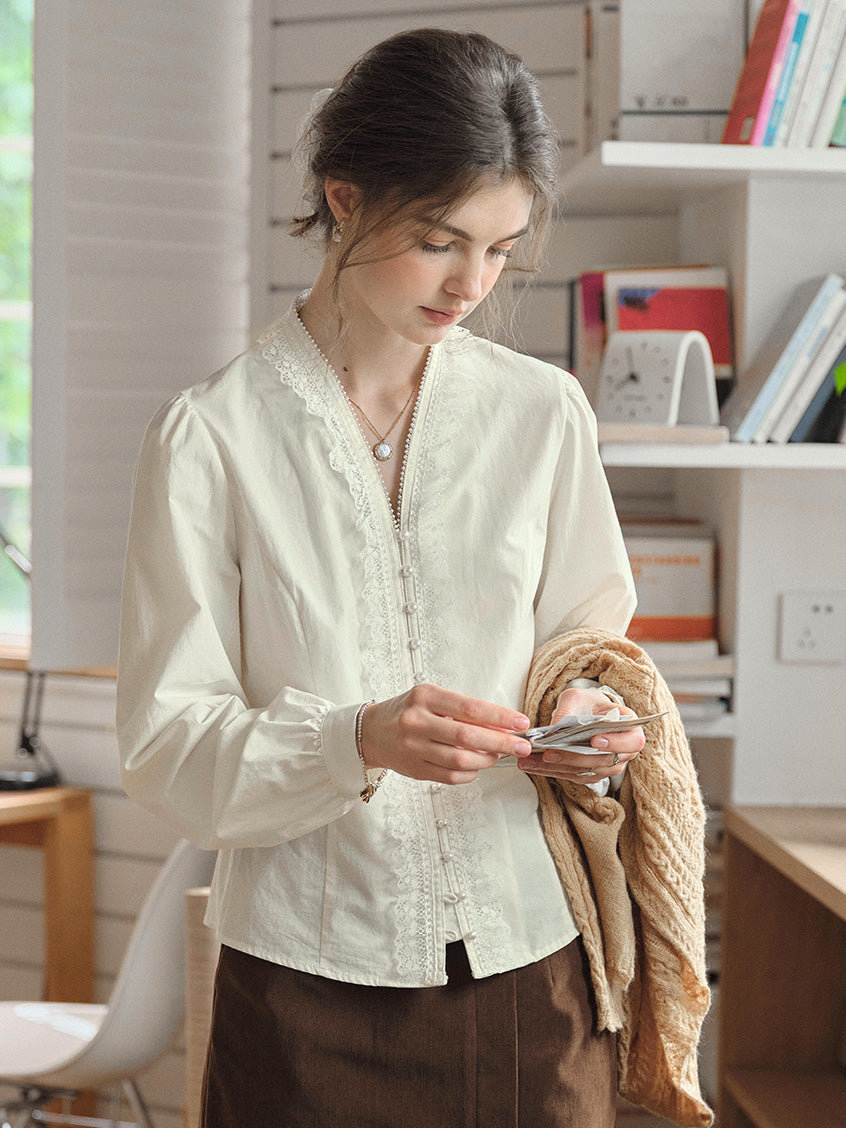Melanie Cloud Cotton-Linen Ruffle Blouse