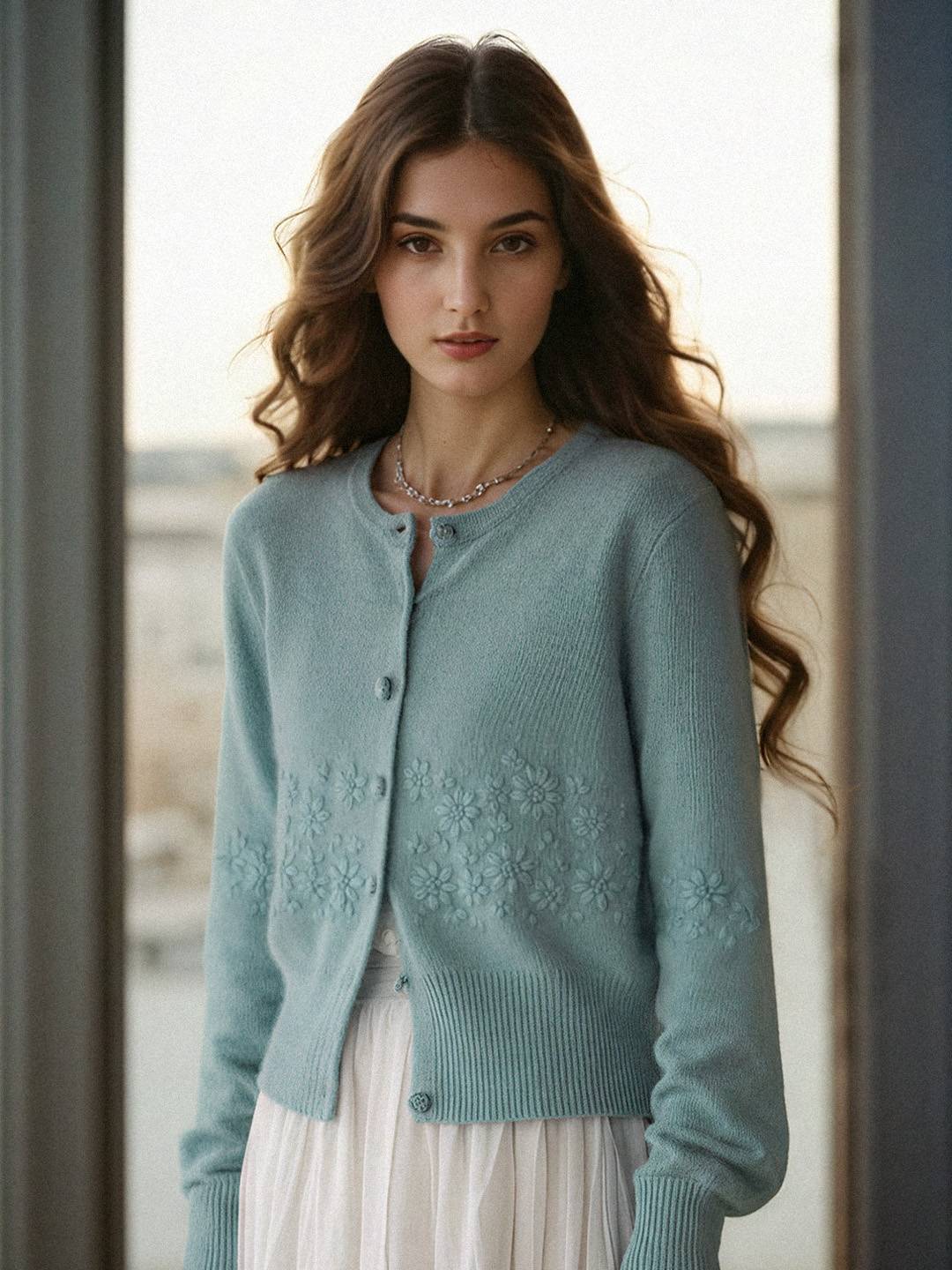 Lola Round Neck Embroidery Cardigan