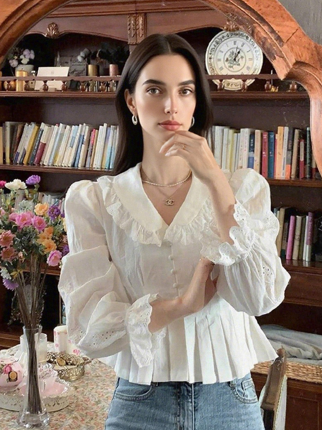 Palmer V-Neck Puff Sleeves Blouse